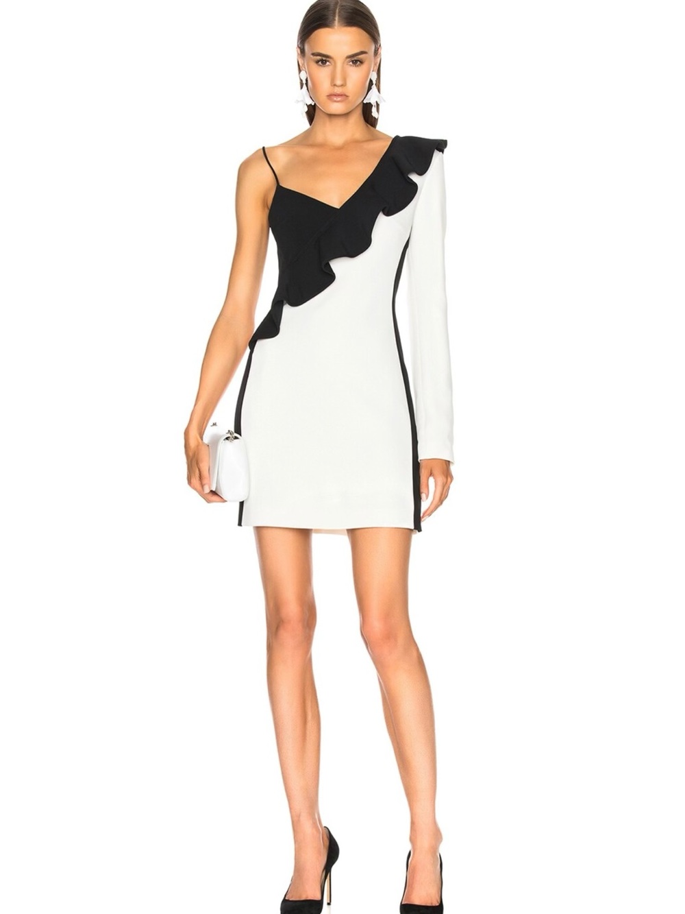 David Koma Black & White Asymmetrical Ruffle Dress - Picture 8 of 9